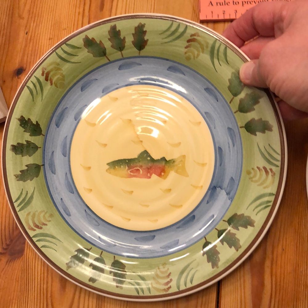 Two 8” plates decorated with a fish and a canoe 🛶